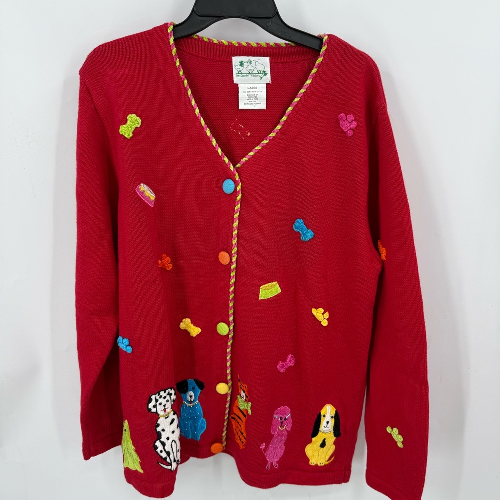 Quacker Factory vintage pet lovers 90s novelty cardigan L